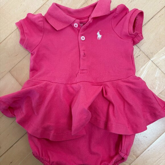 Ralph Lauren Other - Girls Ralph Lauren Polo Shortall Romper Fushia/Dark Pink Ruffles  3 Months